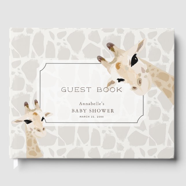 Mum & Baby Giraffe Greige Watercolor Guest Book (Front)
