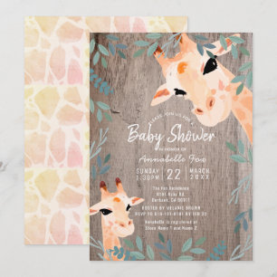 Mum & Baby Giraffe Rustic Wood Baby Shower Invitation