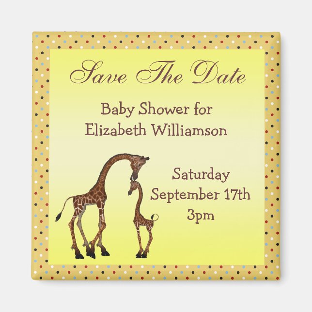 Mum & Baby Giraffe Save the Date Baby Shower Magnet (Front)