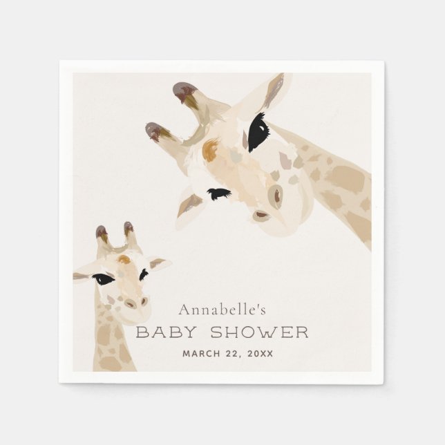 Mum & Baby Giraffe Watercolor Baby Shower Paper Napkin (Front)