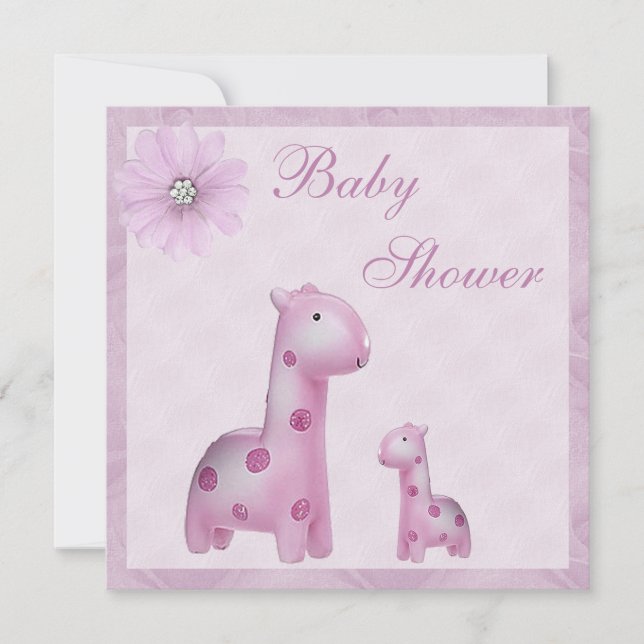 Mum & Baby Giraffes Lilac Girl Baby Shower Invitation (Front)