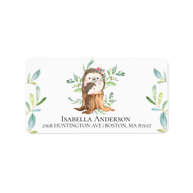 Mum & Baby Hedgehog Baby Shower Address Label (Front)
