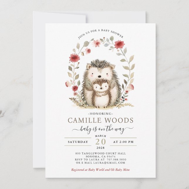 Mum Baby Hedgehog Baby Shower Invitation (Front)