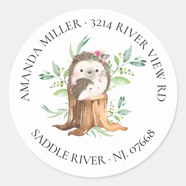 Mum & Baby Hedgehog Shower Return Address Label (Front)