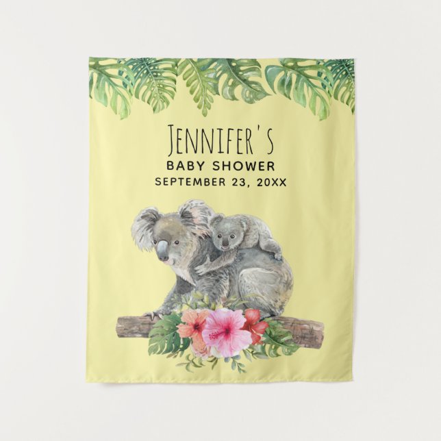 Mum & Baby Koala Bears Cute Watercolor Baby Shower Tapestry (Front)