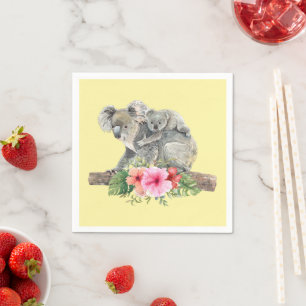 Mum & Baby Koala Bears Cute Watercolor Napkin