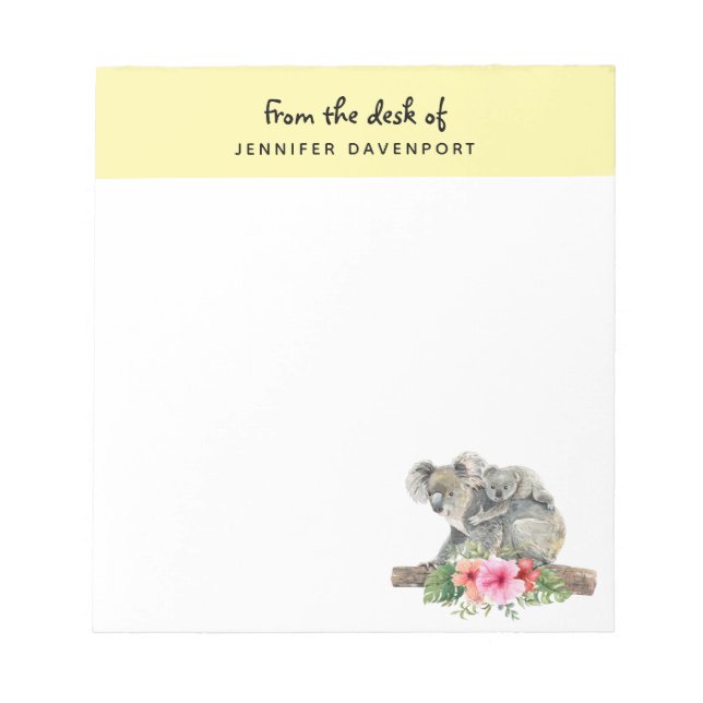 Mum & Baby Koala Bears Cute Watercolor Notepad (Front)