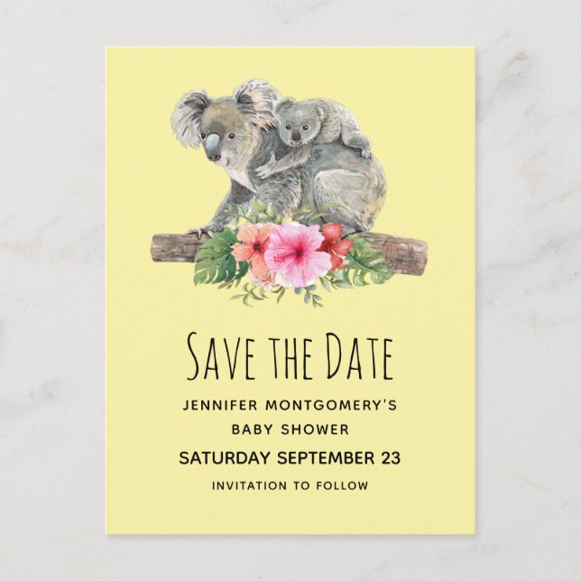 Mum & Baby Koala Bears Cute Watercolor STD Invitation Postcard (Front)