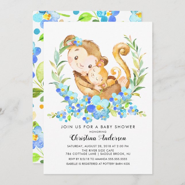Mum & Baby Monkey Baby Shower Invitation (Front/Back)