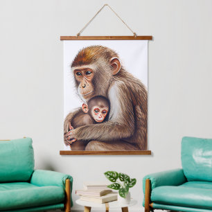Mum & Baby Monkey Watercolor Hanging Tapestry