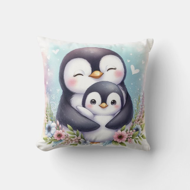 Mum & Baby Penguin Cushion (Front)