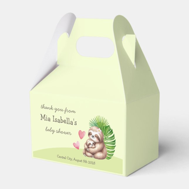 Mum & Baby Sloth - Baby Shower Favour Boxes (Front Side)