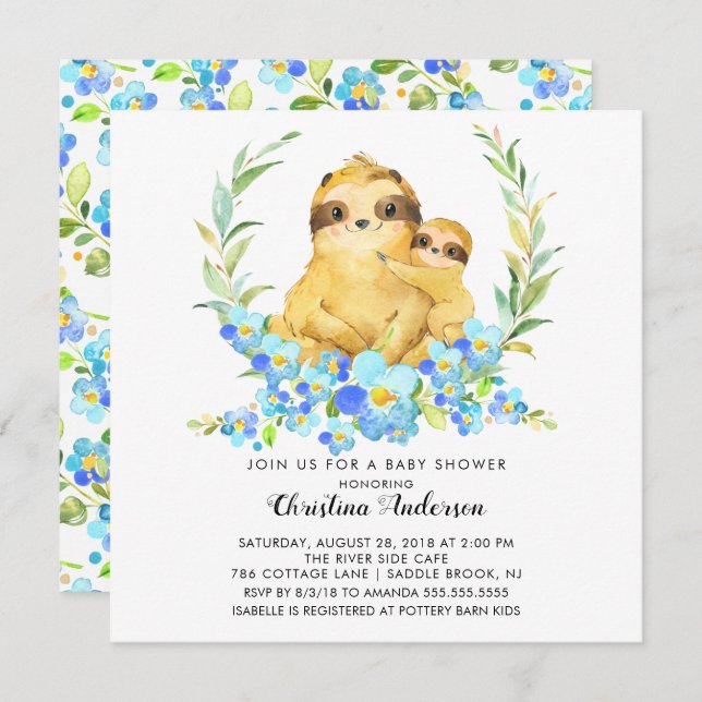 Mum & Baby Sloth Baby Shower Invitation (Front/Back)