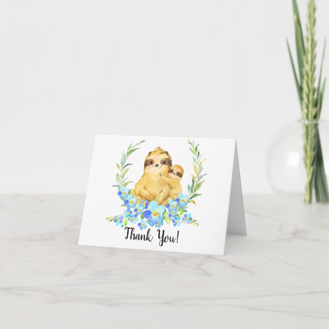 Mum & Baby Sloth Boys Shower Thank You Note (Front)