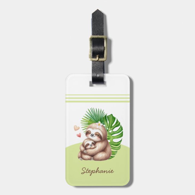 Mum & Baby Sloth Customisable Luggage Tag (Front Vertical)