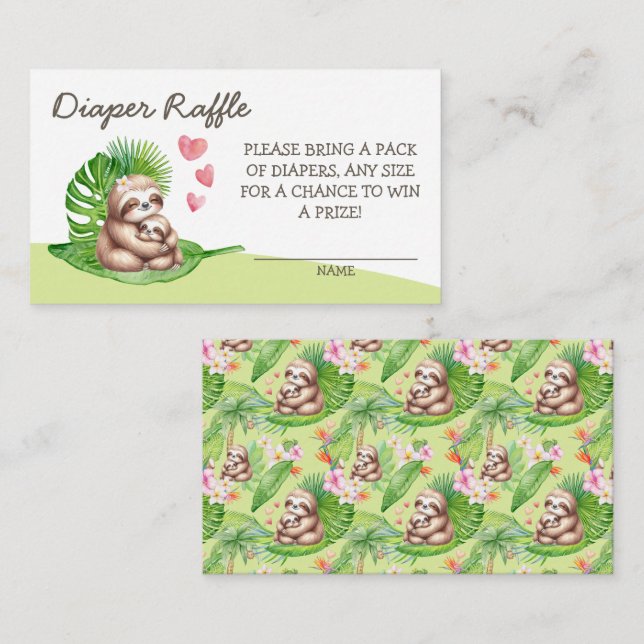 Mum & Baby Sloth Diaper Raffle - Enclosure Card (Front/Back)