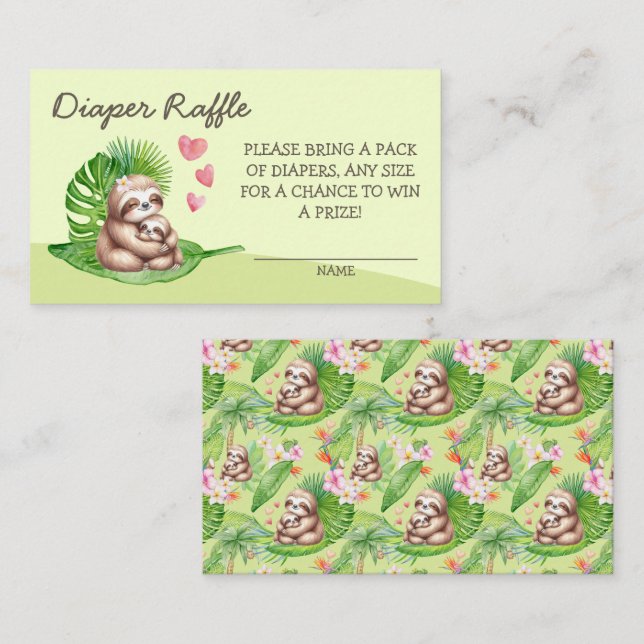 Mum & Baby Sloth Diaper Raffle - Enclosure Card (Front/Back)