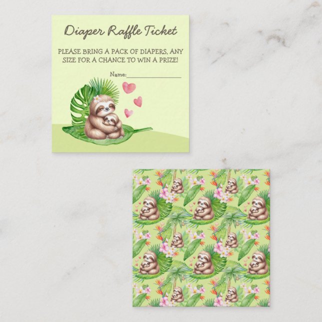 Mum & Baby Sloth Diaper Raffle Ticket - Card (Front/Back)