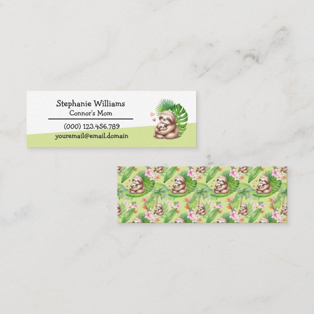 Mum & Baby Sloth Mummy Playdate Mini Calling Card (Front/Back)