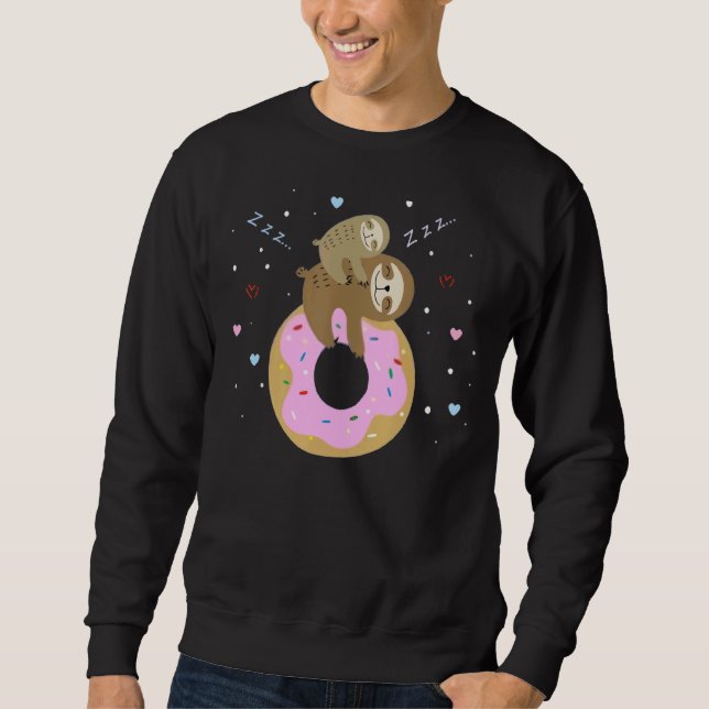 Mum & Baby Sloth On Doughnut   Lazy Sloth Sweatshirt (Front)