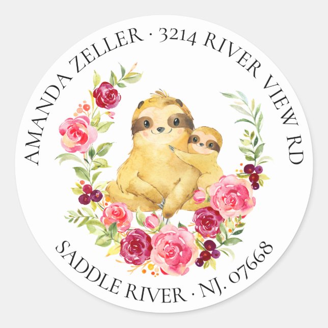 Mum & Baby Sloth Shower Return Address Label (Front)