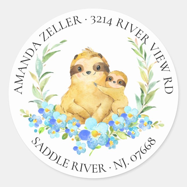 Mum & Baby Sloth Shower Return Address Label (Front)