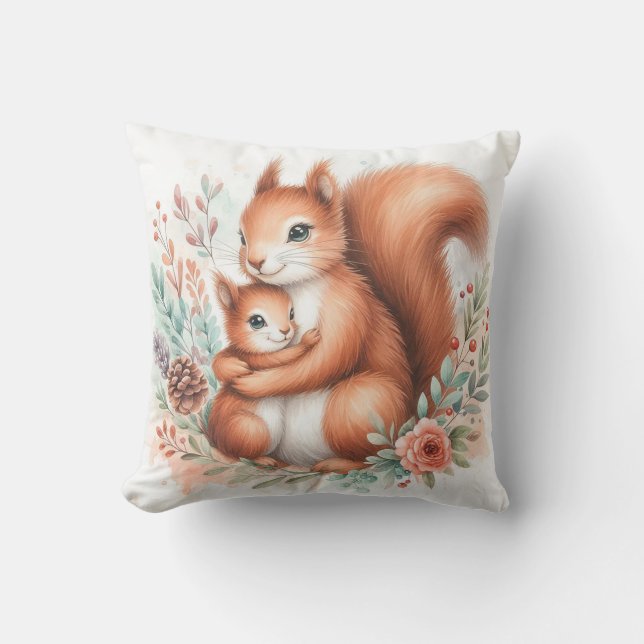 Mum & Baby Squirrel Cushion (Front)