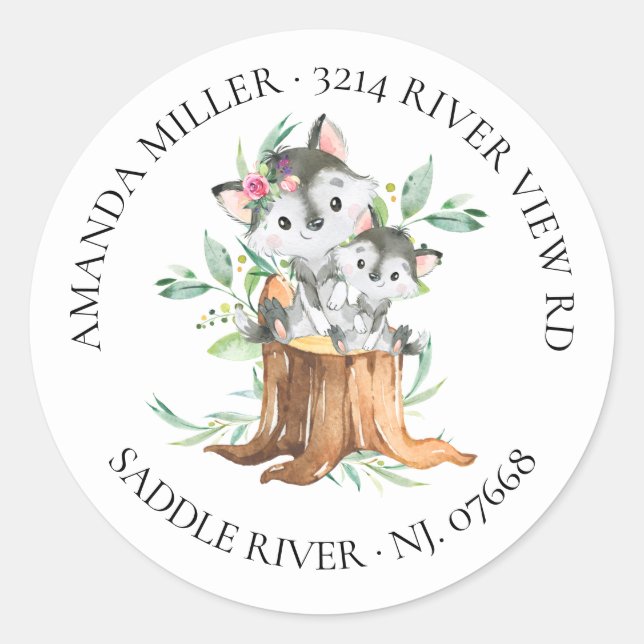 Mum & Baby Wolf Baby Shower Return Address Label (Front)