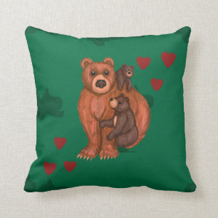 Mum Bear and Cubs Throw Pillow