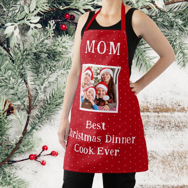 Mum Best Cook Red And White Christmas Polka Dot Apron (Mom - Best Cook Ever Red And White Polka Dot Apron)