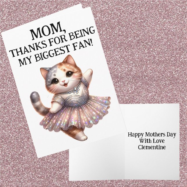 Mum Biggest Fan Funny Humour Dancer Cat Mothers Da Card (Creator Uploaded)