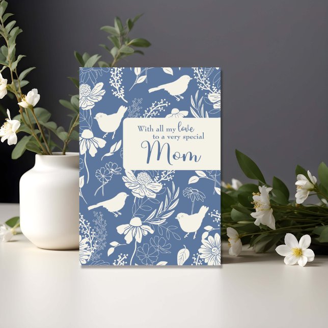 Mum Birthday Blue Birds and Blossoms  Card (Creator Uploaded)