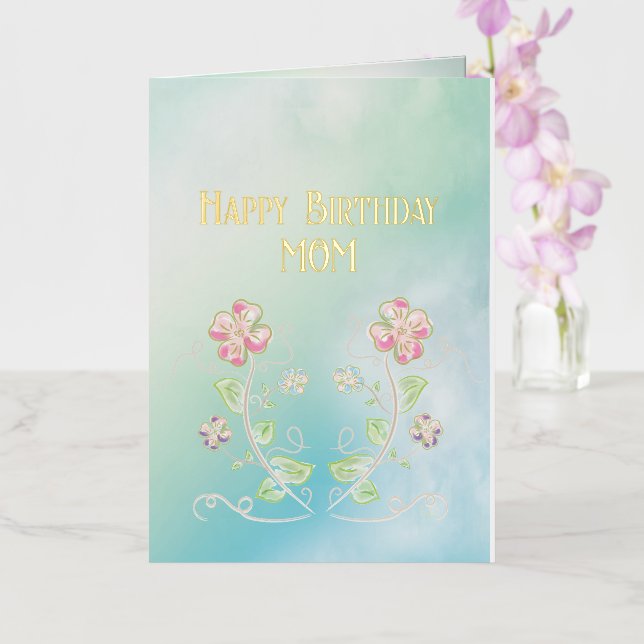 Mum Birthday, Floral, Beautiful, Love, Modern Foil Greeting Card (Orchid)