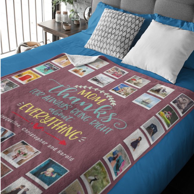 Mum Birthday Photo Template Pink Fleece Blanket (Creator Uploaded)