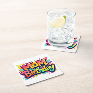 Mum Birthday Rainbow Graffiti Gift for Mother Square Paper Coaster