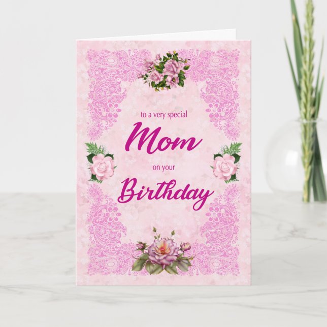 Mum Birthday with Pink Roses Card (Front)