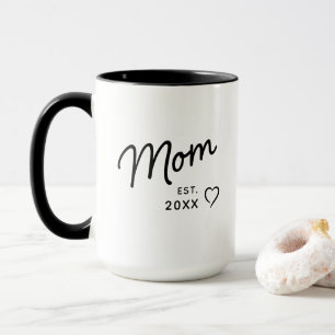 Mum Black and White Minimalist Est Year  Mug