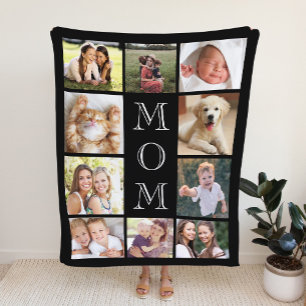 Mum Black Photo Collage Sherpa Blanket