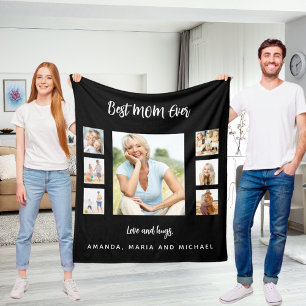 Mum black white photo collage Mother's Day Fleece Blanket