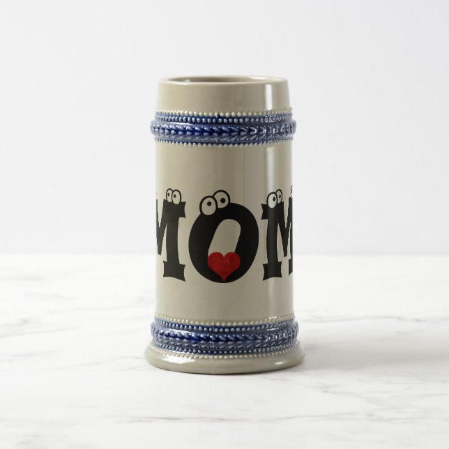 Mum Black White Text Red Heart Love Stein Mug (Center)