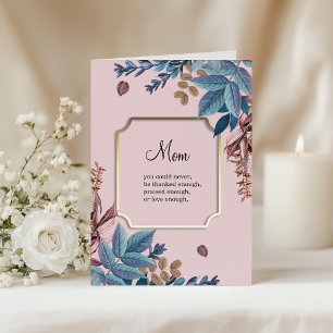 Mum Blue and Elegant Gold Colourful Leaves Card