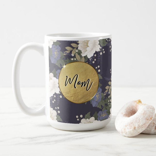 Mum | Blue Floral Personalised Coffee Mug (With Donut)