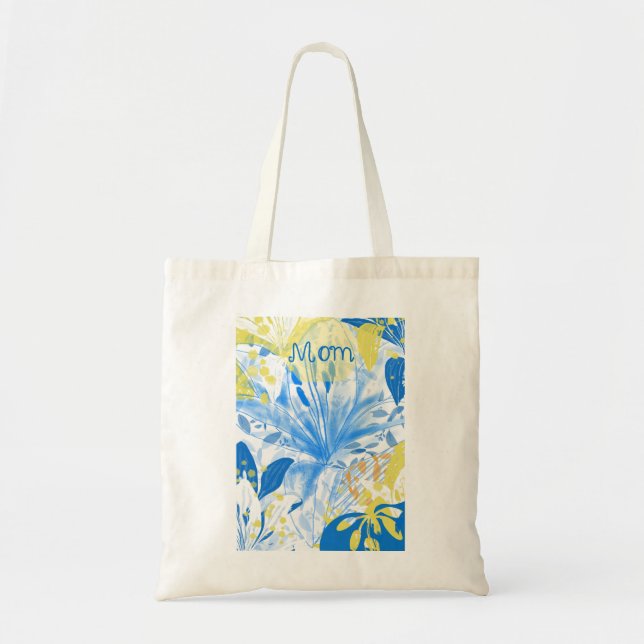 Mum Blue Yellow Floral Tote Bag (Front)