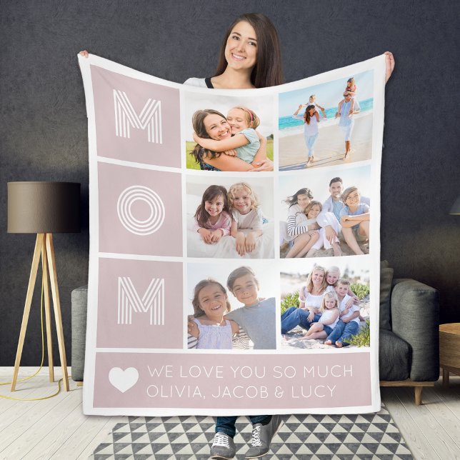 Mum Blush Pink Heart Photos Fleece Blanket (Creator Uploaded)