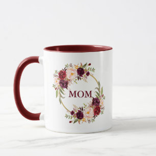 Mum Burgundy Watercolor Floral Gold Mug
