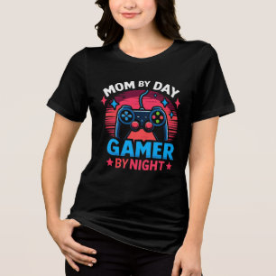 Mum By Day Gamer By Night: Retro Controller Sunset Tri-Blend Shirt