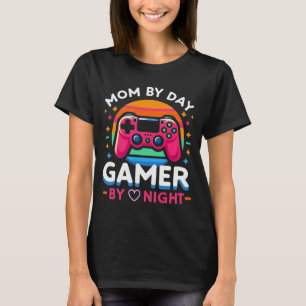 Mum By Day, Gamer By Night: Retro Sunset Pink T-Shirt