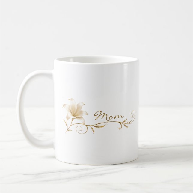 Mum Champagne Gold Lily Gift Mug (Left)