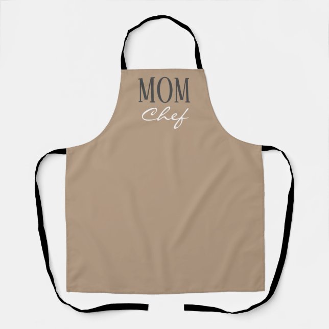 Mum Chef Modern Beige Brown White Script Kitchen Apron (Front)