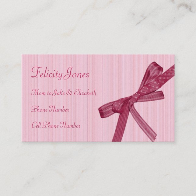 Mum & Children Business Card - Pink Ribbon (Front)